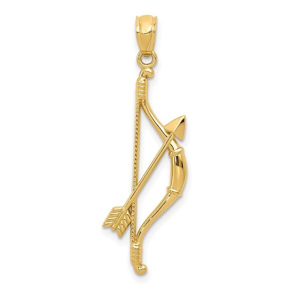 14k Yellow Gold Bow and Arrow Pendant 11 x 36mm